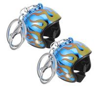 OSALADI 2 Stück Motorradhelm Schlüsselanhänger aus Kunststoff und Metall Tragbare Rucksack und Taschenanhänger mit Blauem Flammendesign Vielseitige Schlüsselorganisation für Männer