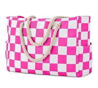 oscaurt Karierte Strandtasche Umhängetasche Damen Wasserdicht Badetasche XXL Familie Beach Tote Bag Faltbare Handtasche Urlaub Must Haves Schwimmtasche