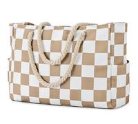 oscaurt Karierte Strandtasche Umhängetasche Damen Wasserdicht Badetasche XXL Familie Beach Tote Bag Faltbare Handtasche Urlaub Must Haves Schwimmtasche