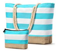oscaurt Strandtasche Badetasche XXL Shopper Tasche Damen Umhängetasche Wasserdicht Beach Tote Bag mit Reißverschluss Faltbare Reisetasche Travel Bag Sporttasche (Leer-Grün Blau)