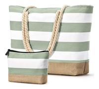 oscaurt Strandtasche Badetasche XXL Shopper Tasche Damen Umhängetasche Wasserdicht Beach Tote Bag mit Reißverschluss Faltbare Reisetasche Travel Bag Sporttasche (Leer-Grau Grün)