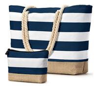 oscaurt Strandtasche Badetasche XXL Shopper Tasche Damen Umhängetasche Wasserdicht Beach Tote Bag mit Reißverschluss Faltbare Reisetasche Travel Bag Sporttasche (Leer-Dunkelblau)