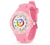OSDUE Kinderuhr Jungen Mädchen, 3ATM Wasserdicht Lern Armbanduhr Kinder mit Drehbarem Lünettenring Uhren Analog Quarzuhr für Kinder von 5-15 Jahren Mehrfarbige Zifferblatt mit Klaren Skalen, Rosa