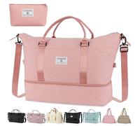 OSDUE Reisetasche Sporttasche Damen, Leicht Weekender Bag Wasserabweisend Wickeltasche Handgepäck Tasche mit Schuhfach Kliniktasche Geburt Kosmetiktasche für Flugzeug Reise Gym Arbeit, Rosa-2 Stück