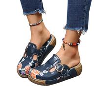 Osheoiso Damen Clogs Strandsandalen Sommerschuhe Clogs Pantoletten rutschfest Mokassins Slipper mit Keilabsatz Schuhe für Krankenschwestern Pflegekräfte A Marine 36 EU