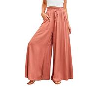 Osheoiso Damen Culottes Hosen aus Baumwollleinen Leichte Weitem Bein Vintage Sommerhose Jogginghose Casual High Waist Weite Hose Schlaghose Business Hose A Orange Rot S