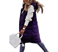 Osheoiso Damen Daunenweste Langer Wintermantel Weste mit Kapuze Winter Mantel Große Größe Damen Wintermantel Warme Strickjacke Winterjacke Overcoat A Violett 5XL