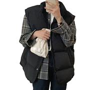 Osheoiso Damen Elegant Winter Daunenmantel mit Taschen Warm Outwear Oberbekleidung Einfarbig Daunenweste Winter Weste mit Abnehmbarer Kapuze Weste Mantel C Schwarz XL