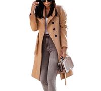 Osheoiso Damen Kurzmantel Elegante Jacke mit Knöpfen Schicke Übergangsjacke mit Taschen Warm Langarm Oberbekleidung Mantel Overcoat für Winter A Khaki L