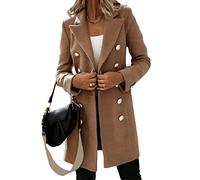 Osheoiso Damen Langer Wollmantel Trenchcoat Damen Slim Fit Warme Mantel Winterjacke Übergangsmantel mit Reverskragen Kleidung Elegante Zweireihiger Jacke