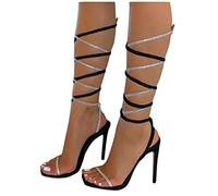 Osheoiso Damen Sandalen Riemchensandalen Römische Sandalen Stiletto Absatz Lace up High Heels Sexy Open Toe Hohl Kreuzgurt Sandalen Abend Party Braut Schuhe Riemchenpumps A Schwarz 41 EU