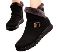 Osheoiso Damen Stiefel Winterstiefel Schneestiefel Flache Warme Boots Große Größe Winter Stiefeletten Plüsch Damenschuhe Arbeitsschuhe Outdoor Thermostiefel A Schwarz 36 EU