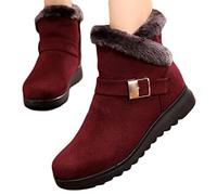 Osheoiso Damen Stiefel Winterstiefel Schneestiefel Flache Warme Boots Große Größe Winter Stiefeletten Plüsch Damenschuhe Arbeitsschuhe Outdoor Thermostiefel A1 Weinrot 40 EU