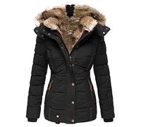 Osheoiso Damen Winter Daunenmantel mit Taschen Großer Pelzkragen Warm Langarm Outwear Oberbekleidung Mantel Overcoat Outdoorjacke B Schwarz L