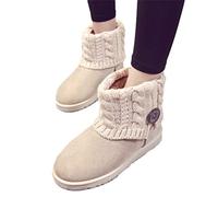 Osheoiso Damen Winterstiefel Warm Schneestiefel Wildleder Flache Stiefel Winterschuhe Vintage Winter Kurzschaft Stiefel Boots Schuhe B Beige 40 EU