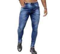 Osheoiso Herren Destroyed Jeans Biker Hose Herren Löcher Slim Fit Jeans Denim Hose Vintage Männer Zerrissen Jeanshose Skinny Jeanshosen Bleistifthose Hosen I Blau XXL