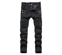 Osheoiso Herren Destroyed Jeans Biker Hose Herren Löcher Slim Fit Lang Jeans Denim Hose Mode Männer Zerrissen Jeanshose Skinny Jeanshosen Bleistifthose Hosen C Schwarz 28