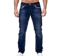 Osheoiso Herren Destroyed Jeans Biker Hose Herren Löcher Slim Fit Lang Jeans Denim Hose Vintage Männer Zerrissen Jeanshose Skinny Jeanshosen Bleistifthose Hosen C Dunkelblau XXL