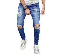 Osheoiso Herren Destroyed Jeans Biker Hose Herren Löcher Slim Fit Lang Jeans Denim Hose Vintage Männer Zerrissen Jeanshose Skinny Jeanshosen Bleistifthose Hosen F Dunkelblau L