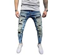 Osheoiso Herren Destroyed Jeans Biker Hose Herren Löcher Slim Fit Lang Jeans Denim Hose Vintage Männer Zerrissen Jeanshose Skinny Jeanshosen Bleistifthose Hosen G1 Blau XXL