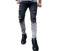 Osheoiso Herren Destroyed Jeans Biker Hose Herren Löcher Slim Fit Lang Jeans Denim Hose Vintage Männer Zerrissen Jeanshose Skinny Jeanshosen Bleistifthose Hosen G4 Schwarz S