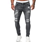 Osheoiso Herren Destroyed Jeans Biker Hose Herren Löcher Slim Fit Lang Jeans Denim Hose Vintage Männer Zerrissen Jeanshose Skinny Jeanshosen Bleistifthose Hosen A Grau S