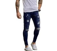 Osheoiso Herren Destroyed Jeans Biker Hose Herren Löcher Slim Fit Lang Jeans Denim Hose Vintage Männer Zerrissen Jeanshose Skinny Jeanshosen Bleistifthose Hosen D Dunkelblau XXL