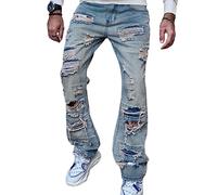 Osheoiso Herren Destroyed Jeans Biker Hose Herren Löcher Slim Fit Lang Jeans Denim Hose Vintage Männer Zerrissen Jeanshose Skinny Jeanshosen Bleistifthose Hosen G6 Hellblau XXL