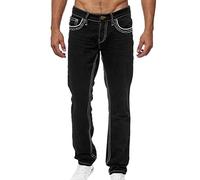 Osheoiso Herren Destroyed Jeans Biker Hose Herren Löcher Slim Fit Lang Jeans Denim Hose Vintage Männer Zerrissen Jeanshose Skinny Jeanshosen Bleistifthose Hosen C Schwarz S