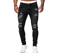 Osheoiso Herren Destroyed Jeans Biker Hose Herren Löcher Slim Lang Jeans Denim Hose Vintage Männer Zerrissen Jeanshose Skinny Jeanshosen Bleistifthose Hosen A Schwarz XXL