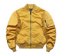 Osheoiso Herren Verdicken Bomberjacke Mode Übergangsjacke Freizeitjacke Sportjacke Casual Top Uniform Kostüme Zip Herren Wasserfeste Jacke D Gelb L