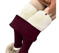 Osheoiso Leggings Fleece Warme Hose Leggings Damen Dicke Slim Strumpfhose Chic Casual Jogginghose Elegante Stretchhose Strumpfhose Thermoleggins Herbst Winter A Weinrot M