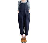 Osheoiso Sommer Latzhose Damen Jumpsuit Jeans Lange Hose Denim Vintage Casual Einfarbig Oversize Lose Hose Hoseanzug Romper Wide Leg Playsuit B Blau XXL