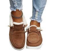 Osheoiso Warme Schuhe Damen Winter Outdoor Schuhe Freizeitschuhe Flache Schuhe Lässige Plüsch Fleece Schuhe Loafers Mokassins Slipper Schneestiefel Runde Zehe Stiefeletten A Braun 35 EU