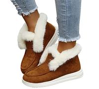 Osheoiso Warme Schuhe Damen Winter Outdoor Schuhe Freizeitschuhe Flache Schuhe Lässige Plüsch Fleece Schuhe Loafers Mokassins Slipper Schneestiefel Runde Zehe Stiefeletten B Braun 38 EU