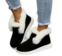 Osheoiso Warme Schuhe Damen Winter Outdoor Schuhe Freizeitschuhe Flache Schuhe Lässige Plüsch Fleece Schuhe Loafers Mokassins Slipper Schneestiefel Runde Zehe Stiefeletten B Schwarz 36 EU