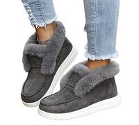 Osheoiso Warme Schuhe Damen Winter Outdoor Schuhe Freizeitschuhe Flache Schuhe Lässige Plüsch Fleece Schuhe Loafers Mokassins Slipper Schneestiefel Runde Zehe Stiefeletten B Grau 39 EU