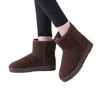 Osheoiso Winterstiefel Damen Schneestiefel Kunstfell Warm Gefüttert Draussen Flach Plüsch Stiefel Ultraleicht Winterschuhe Kurzschaft Stiefel A Braun 38 EU