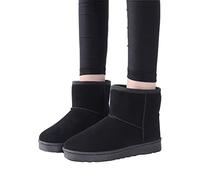 Osheoiso Winterstiefel Damen Schneestiefel Kunstfell Warm Gefüttert Draussen Flach Plüsch Stiefel Ultraleicht Winterschuhe Kurzschaft Stiefel A Schwarz 35 EU