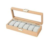 Oshhni Uhren-Organizer-Etui mit klarem Glasdeckel, Uhren-Schmuck-Sammelbox aus Holz, Uhrenhalter mit Samtfutter für Kommoden, 6 Steckplätze