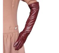 osiuujkw Bequeme lange Handschuhe aus PU Leder für Damen, einfach zu kombinieren, modisch und elegant, breite Anwendung, angenehm zu tragen, Jujube rot, S