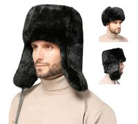 OSMARI Unisex Russische Wintermütze, Herren Winter Fliegermütze Russische Uschanka Hut mit Ohrenschützer Kappe Windbreaker, Schwarz,XXXL