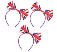 OSOLADY 3 Stück Flaggen Haarreifen Mit Schleife Elastisch Einheitsgröße Britisches Muster Party Stirnband Für Erwachsene Und Kinder
