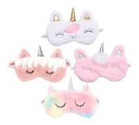 OSOLADY 4 Stück Teiliges Einhorn Schlafmaske Cartoon Augenmaske aus Weichem Plüsch mit Lichtblockierung und Verschleißfestigkeit für Damen und Herren für Büro Reisen und Nickerchen