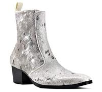 OSSTONE Chelsea cowboy Stiefel für Männer High Heels boots men Herren Kleid Schuhe Reißverschluss leder Leoparden OS-JY012-B-DE，Silber，Mens size EU43
