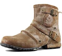 OSSTONE Herren leder chukkastiefel Worker biker boots-motorrad-leder-schuhe für reißverschluss Schnürstiefeletten boots 5008-1-F,Beige,US9(EU42.5)