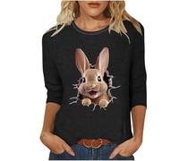 Ostern 3/4 Shirt Damen Festliche Basic T-Shirt Lustiges Hasen Bedrucken T Shirt Festliche Häschen Langarmshirt Osterhase Tee Tops Elegant Festival Outfit Sommershirt Blusenshirt Mädchen