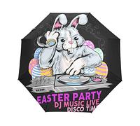 Ostern Hase Musik Hase Regenschirm Automatik Auf-Zu Taschenschirm Umbrella Kompakt Schirme für Jungen Mädchen Strand Frauen