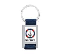 osters muschel-sammler-shop NORDSEE Maritimer Schlüsselanhänger, Marineblau Textilband mit Epoxy-Patch, Anker und Rettungsring Design, Metallfassung, Souvenir Accessoire
