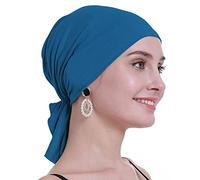 osvyo Bambus Chemo Kopftuch für Frauen mit Haarausfall - Krebspatienten Kopfbedeckung Turban in Versiegelter Verpackung Mittelblau